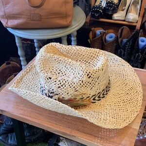 Natural Straw Cowboy Hat with Feather Band